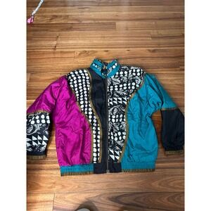 Vintage Lavon 90s Colorblock Patchwork Windbreaker Jacket Vtg grunge